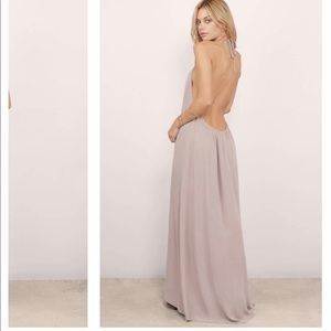 Backless taupe halter maxi dress